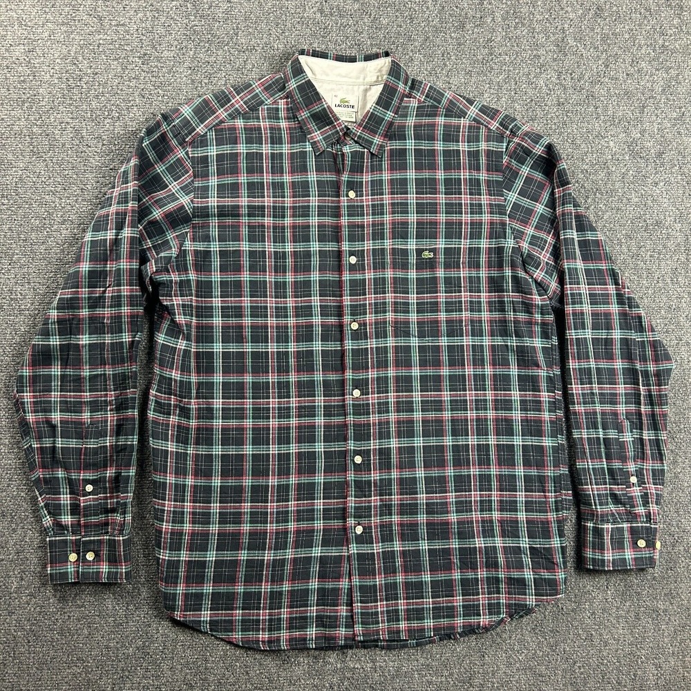 Lacoste Shirt Mens 42‎ Large Plaid Button Up Pocket Crocodile Logo Cotton Adults
